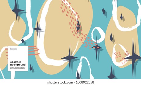Abstract background illustration. Colorful lines, spots, dots and paint strokes. Decorative wallpaper, backdrop. Hand drawn texture, decor elements and shapes. Eps10 vector.