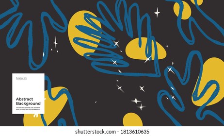 Abstract background illustration. Colorful lines, spots, dots and paint strokes. Decorative wallpaper, backdrop. Hand drawn texture, decor elements and shapes. Eps10 vector.