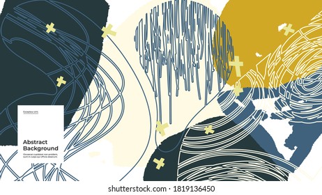 Abstract background illustration. Colorful lines, spots, dots and paint strokes. Decorative wallpaper, backdrop. Hand drawn texture, decor elements and shapes. Eps10 vector.