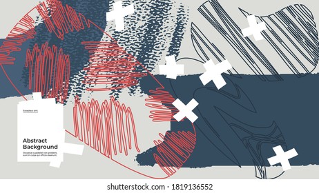 Abstract background illustration. Colorful lines, spots, dots and paint strokes. Decorative wallpaper, backdrop. Hand drawn texture, decor elements and shapes. Eps10 vector.
