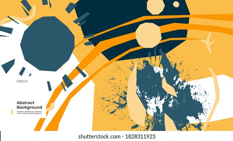 Abstract background illustration. Colorful lines, spots, leafs. Decorative wallpaper, backdrop. Various decor elements and faceted shapes. Eps10 vector.