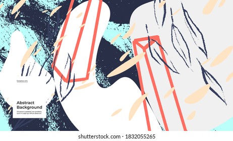 Abstract background illustration. Colorful lines, spots, dots and paint strokes. Decorative wallpaper, backdrop. Hand drawn texture, decor elements and shapes. Eps10 vector.