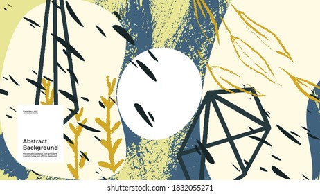 Abstract background illustration. Colorful lines, spots, dots and paint strokes. Decorative wallpaper, backdrop. Hand drawn texture, decor elements and shapes. Eps10 vector.