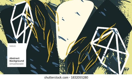 Abstract background illustration. Colorful lines, spots, dots and paint strokes. Decorative wallpaper, backdrop. Hand drawn texture, decor elements and shapes. Eps10 vector.