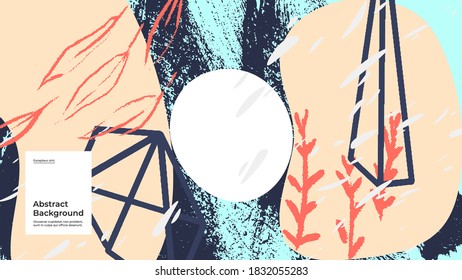 Abstract background illustration. Colorful lines, spots, dots and paint strokes. Decorative wallpaper, backdrop. Hand drawn texture, decor elements and shapes. Eps10 vector.