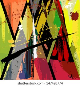 abstract background illustration, composition with paint strokes, splashes, stripes and rhomb