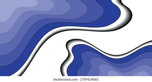 Una ilustración de fondo abstracto con líneas onduladas y fluidas en tonos de azul, gris y negro, creando un efecto fluido en capas sobre un fondo blanco limpio.