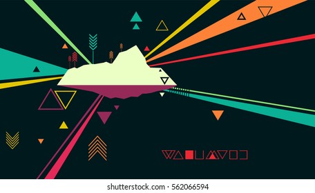 Abstract Background Illustration Featuring the Outline of an Island Framed by Colorful Streaks of Light