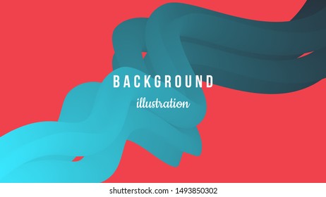 Abstract background illustration. Halftone, gray cyan gradient. Wavy 3d shape on red backdrop. Poster, homepage, concept design. Eps10 vector.