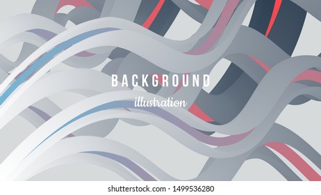 Abstract background illustration. Halftone,  gray and red blue gradients. Wavy 3d shapes and lines on gray backdrop. Poster, homepage, concept design. Eps10 vector.