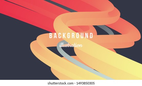 Abstract background illustration. Halftone, yellow red gradient. Wavy 3d shapes on gray backdrop. Poster, homepage, concept design. Eps10 vector.