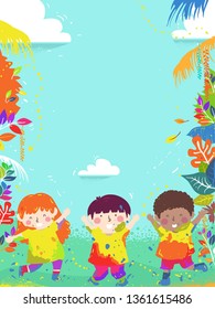 Abstract Background Illustration of Kids Playing with Colors of Nature