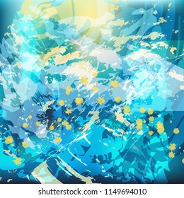 Abstract Background Illustration With Paint Strokes And Splashes Of Blue And Yellow Colors