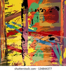 abstract background illustration, with paint strokes, splashes and a square