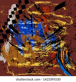 abstract background illustration, with paint strokes, splashes and geometric lines, grungy
