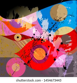 abstract background illustration, with paint strokes, splashes and geometric lines