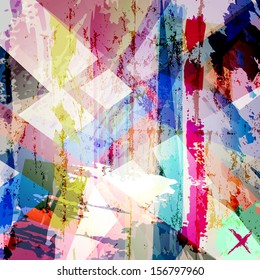 abstract background illustration, with paint strokes, splashes and geometric lines, grungy