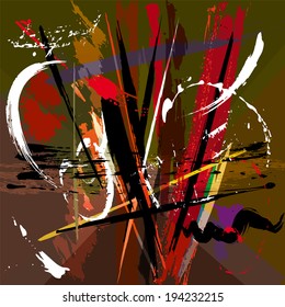 ilustración de fondo abstracto, con trazos de pintura, salpicaduras y líneas geométricas