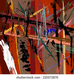 abstract background illustration, with paint strokes, splashes and geometric lines