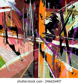 abstract background illustration, with paint strokes, splashes and geometric lines