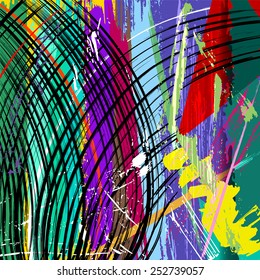 abstract background illustration, with paint strokes, splashes and geometric lines