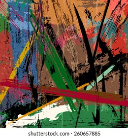 abstract background illustration, with paint strokes, splashes and geometric lines