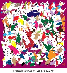 Ilustración de fondo Abstractas de trozos de papel de colores dispersos.