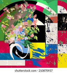 abstract background illustration, with squares, circles, strokes and splashes