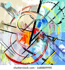 abstract background illustration, with strokes, splashes, circles and  geometric lines, grungy