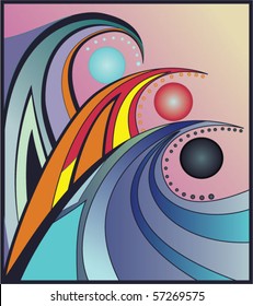 Abstract  background  illustration of tree colorful  waves decorated with circles