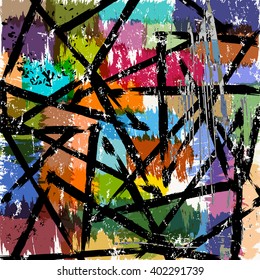 abstract background illustration, with triangles, paint strokes and splashes