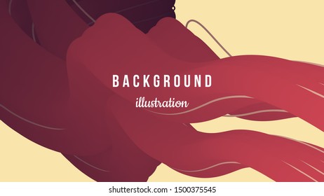 Abstract background illustration.  Wavy 3d shapes and lines on yellow backdrop.   Eps10 vector.