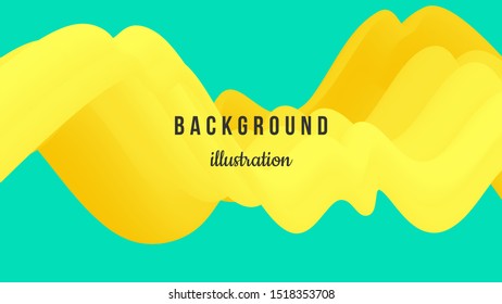 Abstract background illustration. Yellow orange gradients. Wavy 3d shapes and lines on green backdrop. Eps10 vector.