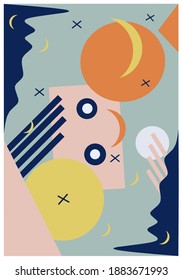 Abstract Background Ilustration of moon and abstract pattern. Pink, yellow, green, navy and orange color. Vector Ilustration can use for poster, wall art, social media, web, business, and wallpaper.