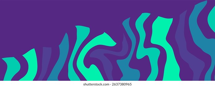 An abstract background image characterized by flowing, organic shapes in a cool color palette. The dominant colors are a deep purple, a vibrant turquoise or teal, and a muted blue green.