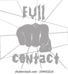 Abstract background image and combat fist inscription full contact