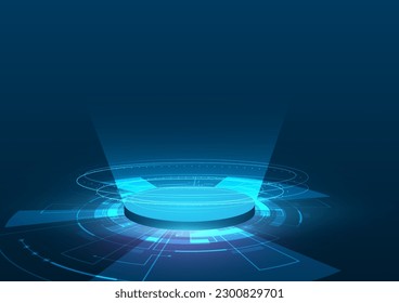 abstract background image concept pedestal technology portal and futuristic neon color circle hologram