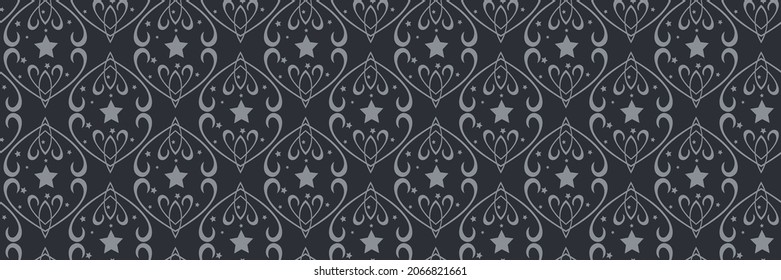 Abstract background image with decorative gray ornament on black background for your design. Seamless background for wallpaper, textures. Vector illustration.
