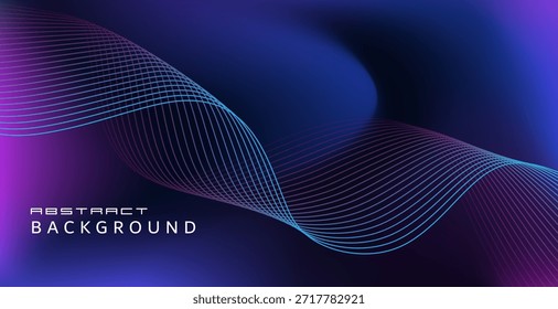 An abstract background image with flowing, curved lines that intersect from the bottom left to the center right. The atmosphere is luxurious and modern, using a gradient of deep blue to pinkish-purple and reddish-purple to create depth and dynamism.
Colors: Navy blue background with hints of light blue and pinkish-purple to give the image depth and a sense of warmth and coolness simultaneously.
Waves: Thin, overlapping curves form parallel waves, cascading from the bottom left to the right, conveying a sense of movement and elegance.
Light and Shadow: The gradient of light and dark shades creates dimension, making the waves stand out.