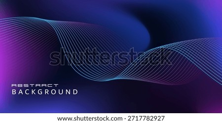 An abstract background image with flowing curves and waves that extend from the bottom left to the center right, creating a luxurious and modern atmosphere. It uses a gradient of deep navy blue tones with shades of blue and pinkish-purple.
Colors: The dark navy blue background has hints of light blue and pinkish-purple, creating a deep and dimensional feel.
Waves: Thin lines overlapping in parallel waves flow from the bottom left to the right, giving the image dynamism and elegance.
Lighting and Shadows: The gradient of light and dark shades emphasizes the waves and the surrounding empty space.
