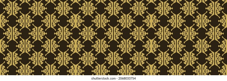 Abstract background image with gold decorative floral elements on a black background for your design. Seamless background for wallpaper, textures. Vector illustration.