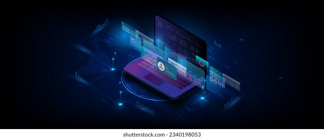 Abstract background image, laptop screen concept, trading chart, web interface design, technology, business