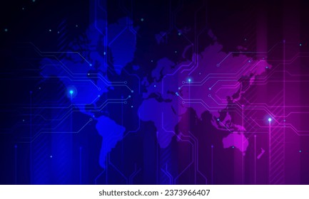 
Imagen de fondo abstracta, concepto de placa de circuito de red y mapa mundial