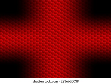 Abstract background image in red and black tones. The hexagons are connected to form a honeycomb. futuristic design illustration for web, brochure, print.