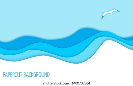 Abstract background with the image of sea waves. Cut out of paper. 3d style. Vector design layout for presentations, flyers, posters. Layers