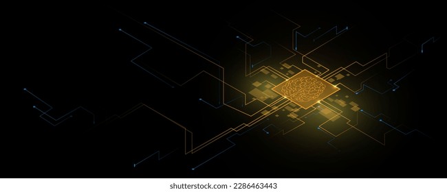 Abstract background image, technology concept and circuit board of the brain in science.