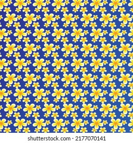 Abstract background image with white flowers with yellow center on gradient blue background. Most of them are used as fabric patterns,shirt , skirt ,bag patterns,carpets, tableclot,box print,diy work