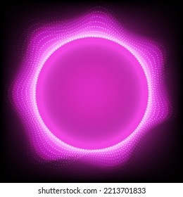 Abstract background images, digital sound waveform elements,
Futuristic glow shape, explosion data technology concept, bright purple tone round sound wave frame on black background.