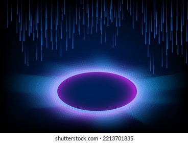Abstract background images, digital sound waveform elements,
Futuristic glow shape, explosion data technology concept, bright blue tone round sound wave frame on black background.