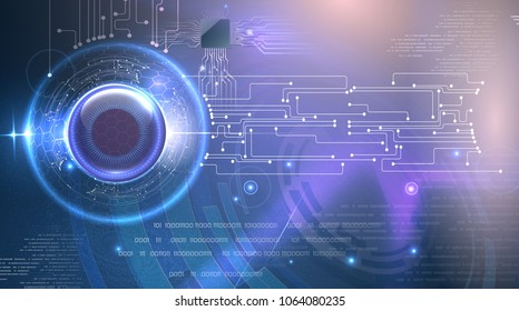 Abstract background. Including futuristic elements, chip, cybere eye.Used a clipping mask.